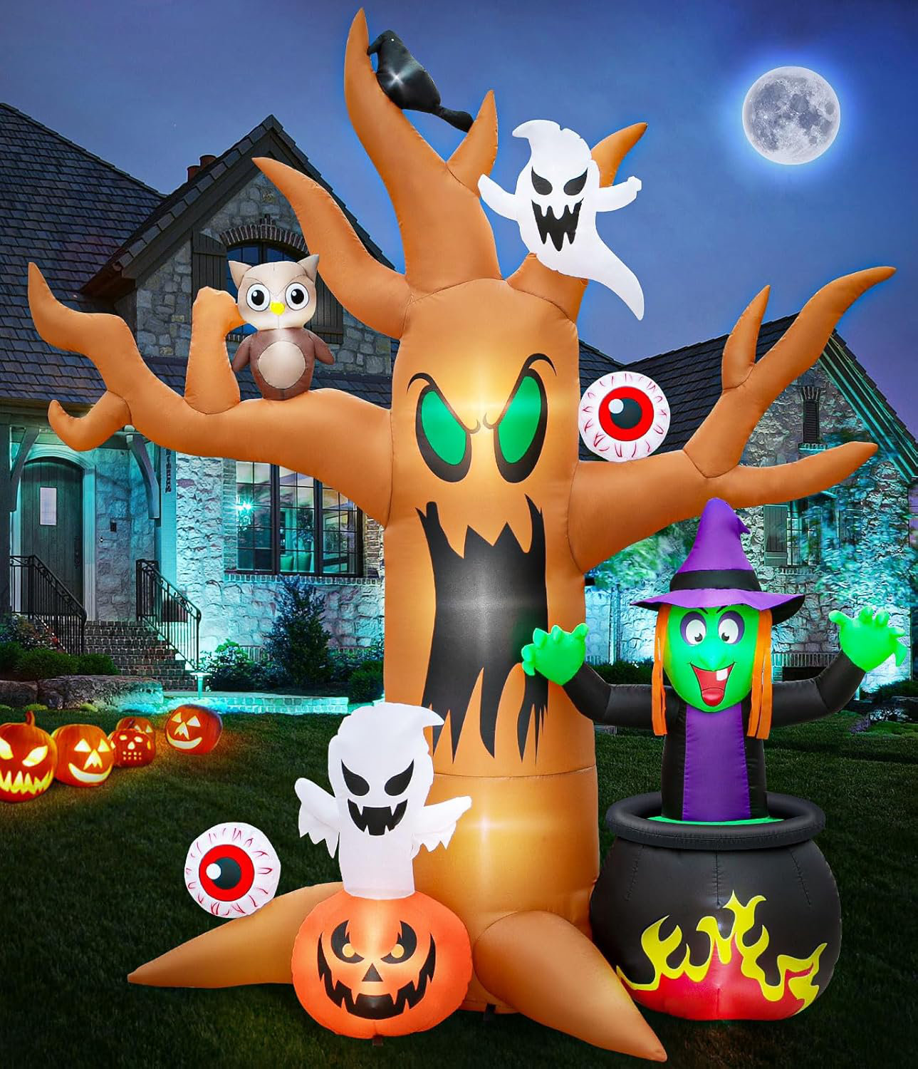 Halloween Outdoor LED Décor of 8ft Scary Dead buy Tree with Ghosts, Pumpkins